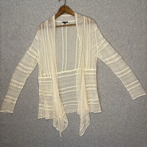 600 West Women's XL Open Front‎ Crochet Cardigan Sweater White Linen Blend Boho